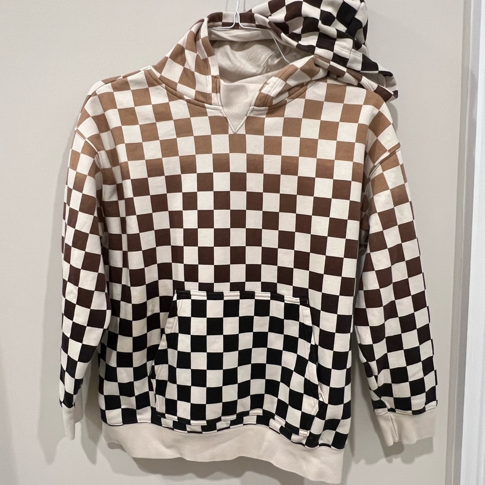 GAP Neutral check hoodie barely worn. Super soft! Teen size 12 is a women’s XS/S